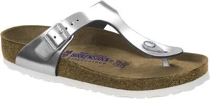 Birkenstock Zehensteg Gizeh Metallic Silber Leder, mit Weichbettung Gr.36 normal - Bild 1 von 3