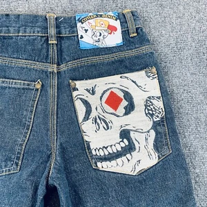 VTG Y2K Cotler Denim YOUTH Sz 8 Jorts. Skull pocket embroidery Jean Shorts - Picture 1 of 11