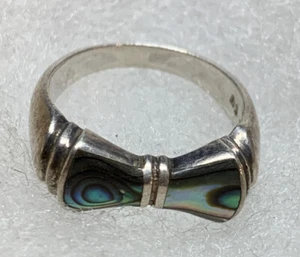 Vintage .925 Sterling Ring Schleife Abalone Krawattenform Stein Gr. 6. - Bild 1 von 6