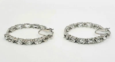 Petalite & White Zircon Inside Out Hoop Earrings Platinum Over Sterling Silver - Image 1 of 4