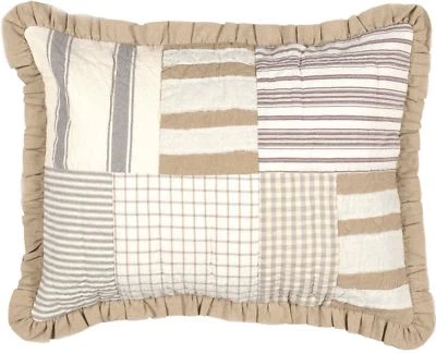 Almohada acolchada a mano con volantes farsa estándar país retazos gris bronceado crema gracia Foto 1 de 4