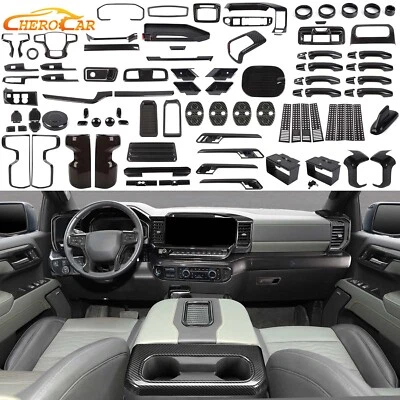 Interior Decor Cover Trim Accessories Full Kit For Chevy Silverado 22+Carbon Fib - Image 1 of 4