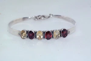 Citrine & Garnet Sterling Silver Bangle Bracelet - Picture 1 of 5