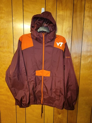 Columbia Virginia Tech Jacket Windbreaker MENS MEDIUM Full Zip Hooded Hokies J4 Cover