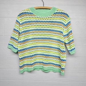 Vintage Colorful Knit Crochet Sweater Womens Size Large  - Picture 1 of 7