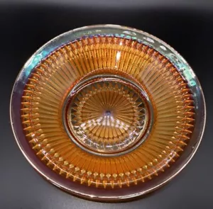 Vintage schillernde Karneval Glas Süßigkeiten Schale Schmuck Schüssel 7,25" Breite 1,5" hoch - Bild 1 von 10