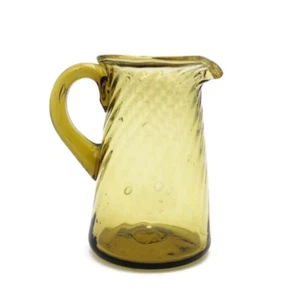 Vintage Art Glass Mini Pitcher / Creamer with Handle Hand Blown Olive Green  - Picture 1 of 12