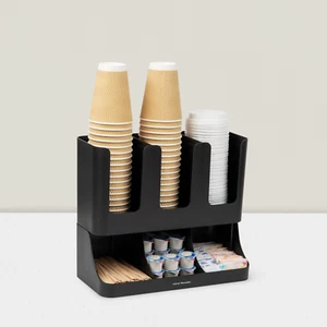 6 Compartment Upright Coffee Condiment and Cup Storage Organizer Black - Picture 1 of 5
