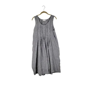 CP Shades Sleeveless Midi Dress Gray Linen Pintuck Pleat Womens Size Large - Picture 1 of 8