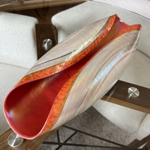 Yalos Murano Folded Glass Bowl 17” | Opalescent Orange Italian Art Glass - Picture 1 of 22