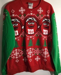 Ms. Red M&M Candy Holiday Weihnachtsbaum grün festlich Sweatshirt Gr. Large - Bild 1 von 4