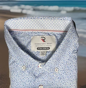 International Report 4-Way Stretch Blue/White Tiny Floral Shirt Men XL *Read* - Picture 1 of 13