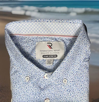 International Report 4-Way Stretch Blue/White Tiny Floral Shirt Men XL *Read* - Image 1 of 4