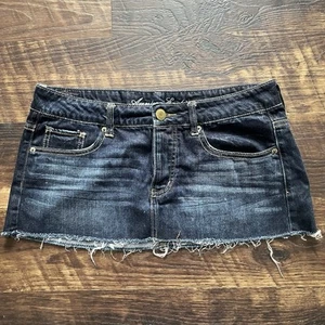 Y2k American Eagle Vintage Denim Micro Mini Cutoff Jean Skirt Sz 10 34” - Picture 1 of 11