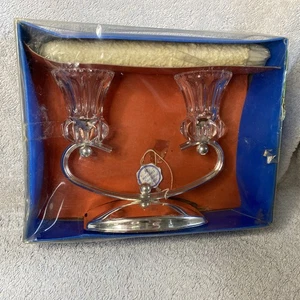 JR Vintage Glass & Silver Plated 2 Arm Candlestick Centre Piece Candle Holder - Picture 1 of 24