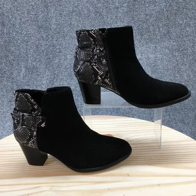 Botas Vionic para mujer 8,5 Naomi botín al tobillo cuero negro estampado de serpiente cremallera TVW5613 Foto 1 de 4