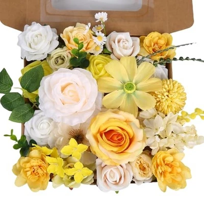 Yellow Silk Flowers Combo Set, Yellow & Champagne Artificial Yellow Champagne - Image 1 of 4