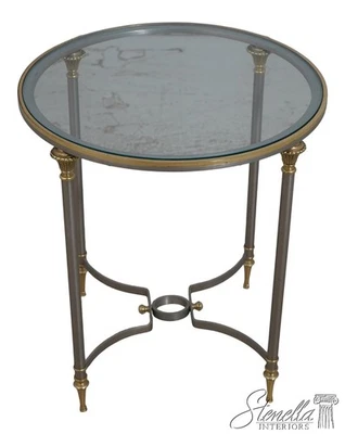 70160: Hollywood  Regency Steel & Brass Glass Top Side Table - Image 1 of 4
