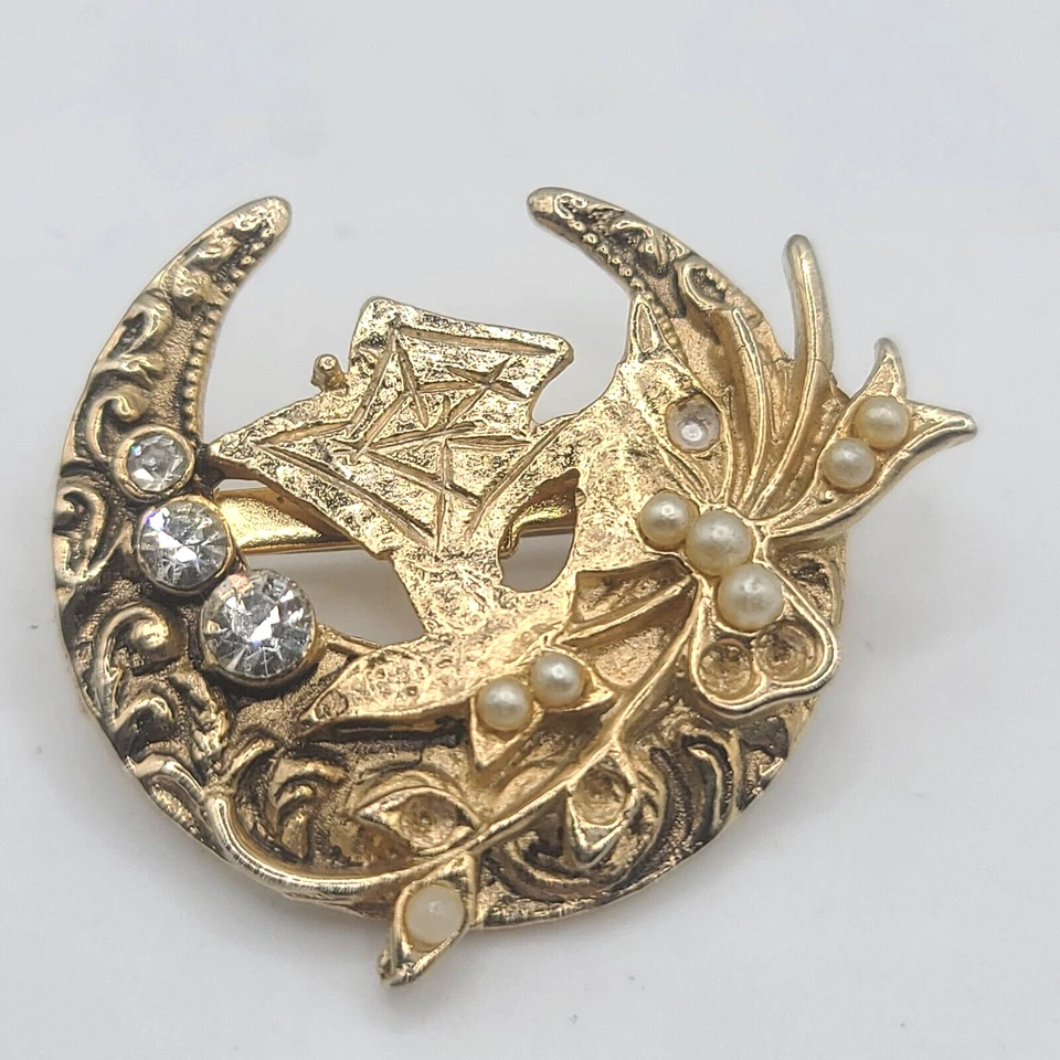 Broche Coro Vintage Semilla Cuentas Media Luna Firmado Tono Dorado LEER Foto 1 de 4