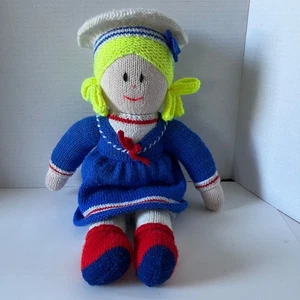 Vintage Jean Greenhowe Traditional Favorites Hand Knit Plush Sailor Girl Doll - Foto 1 di 10
