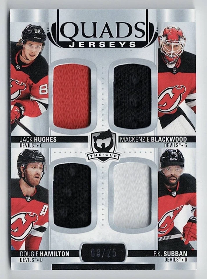 2021-22 The Cup Quads Jersey P.K. Subban Hamilton Blackwood Jack Hughes 08/25 - Image 1 of 1