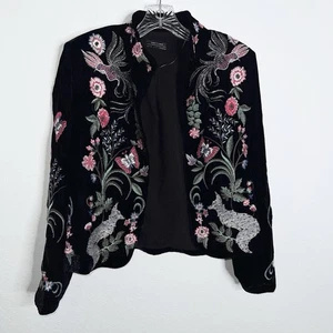 Zara bestickter Samt Blazer Jacke Damen kleine Blumen Fuchs Schmetterling B15 - Bild 1 von 12