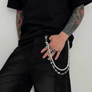 Para Hombres Perla Cuentas Cintura Cadena Punk Billetera Cadena Metal Llavero Pantalones Cadena Concierto - Imagen 1 de 17