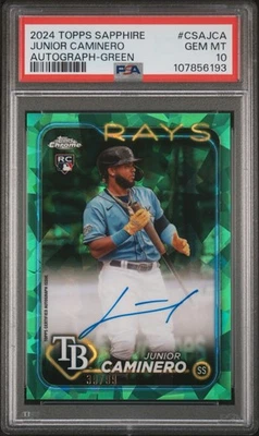 2024 Topps Chrome Sapphire #CSA-JCA Junior Caminero Auto Green PSA 10 #/99 - Image 1 of 2