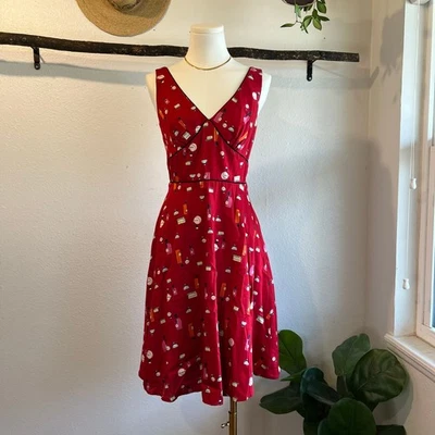 Vintage USA Made Red Perfume Bottle Print Retro Mod Dress A Line Dress Size XS - Image 1 of 4