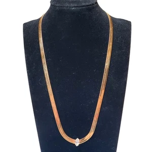 Vtg Gold Tone Necklace Clear Rhinestone Lobster Closure 8.5" - Picture 1 of 4