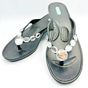 Oka-B Damen-Pantoletten Slipper Sandalen schwarz klar Strass Größe L 10-11 neu mit Etikett - Bild 1 von 5