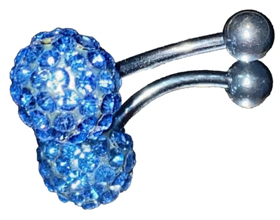 Anillo de vientre bola discoteca Shamballa ombligo circonita cúbica doble plátano 14 g estrás acero azul Foto 1 de 4