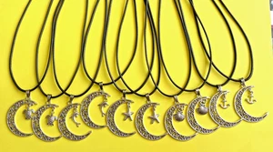 10 x Tibetan Style Crescent Moon & Charm Pendant 24inch Rope Cord Necklace - Picture 1 of 7