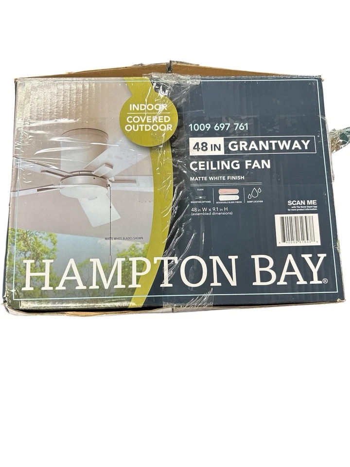 Hampton Bay Grantway 48 in. Indoor/Covered Outdoor Matte White Low Profile Fan - Image 1 of 1