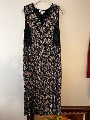 Vestido vintage para mujer Cold Water Creek negro floral y lunares pequeño XL 14 Foto 1 de 4