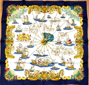UNUSED! HERMES VOILES DE LUMIERE Carre 90 Silk 100% Scarf Navy blue Box #y5144 - Picture 1 of 12