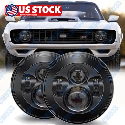 Pair Black For Chevrolet Nova 1969-79 7'' Round LED Headlights Hi-Lo Beam - Image 1 of 4