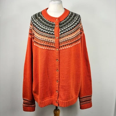 Brakeburn Wool Blend Fair Isle Cardigan Size 20 Orange Multi Nordic Scandi Yoke - Image 1 of 4