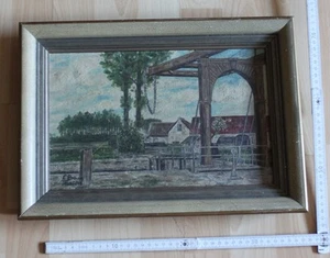 öl bild alt antik gemälde lein wand sign breuer 1916 schleuse brücke top deko - Picture 1 of 19