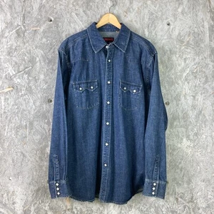 Vintage Austin Reed London Size XL Diamond Pearl Snap Denim Shirt Western - Picture 1 of 13