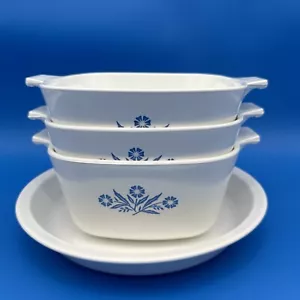 Vintage Corning Ware Blue Cornflower Set of 3 Casserole Dishes w Pie Dish - Picture 1 of 16