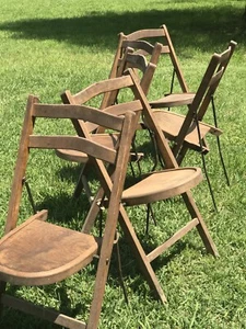 Stakmore MidCentury Modern designer Antique Wood Metal Folding chairs 6 ENGLAND - Picture 1 of 12