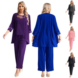 Womens 3 Pieces Mother of The Bride Dress Pant Suits Chiffon Formal Party Outfit - Picture 1 of 59