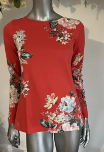 Womens Joules Harbour Top Size 10 Pink Red Floral Cotton Long Sleeve NEW OD10 - Picture 1 of 23