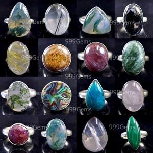 Lote a granel de 10 piezas de anillo enchapado en plata de ley 925 mezcla natural piedras preciosas anillo para mujer - Imagen 1 de 17