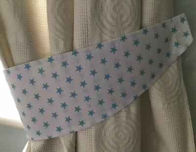 BABY BLUE STAR CURTAIN TIE-BACKS, BEDROOM NURSERY, WHITE & BLUE - PAIR - Image 1 of 3