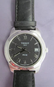 MEN'S Tissot 1853 PR50 Quartz Wrist Watch Black Dial Date 36mm CLEAN WORKS - Picture 1 of 9