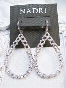 New $115 Nadri Rhodium plated CZ Crystal Statement Oversized Large Drop Earrings - Picture 1 of 12