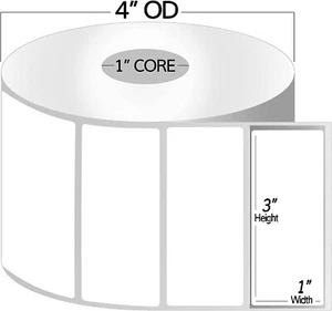 40 Rolls of 3" x 1" Labels 1300 Zebra Direct Thermal Eltron Roll Label 52,000 - Picture 1 of 5