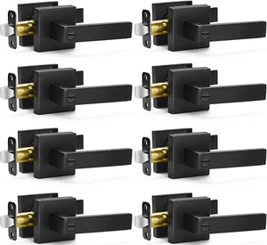 8 Pack Matte Black Privacy Door Levers, Keyless Interior Knobs, Square Design - Picture 1 of 12